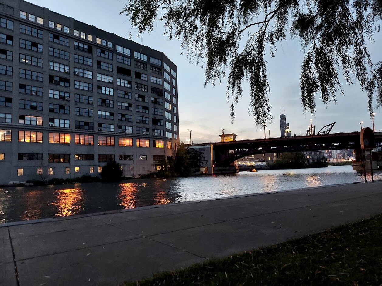 chi river at dusk at a park