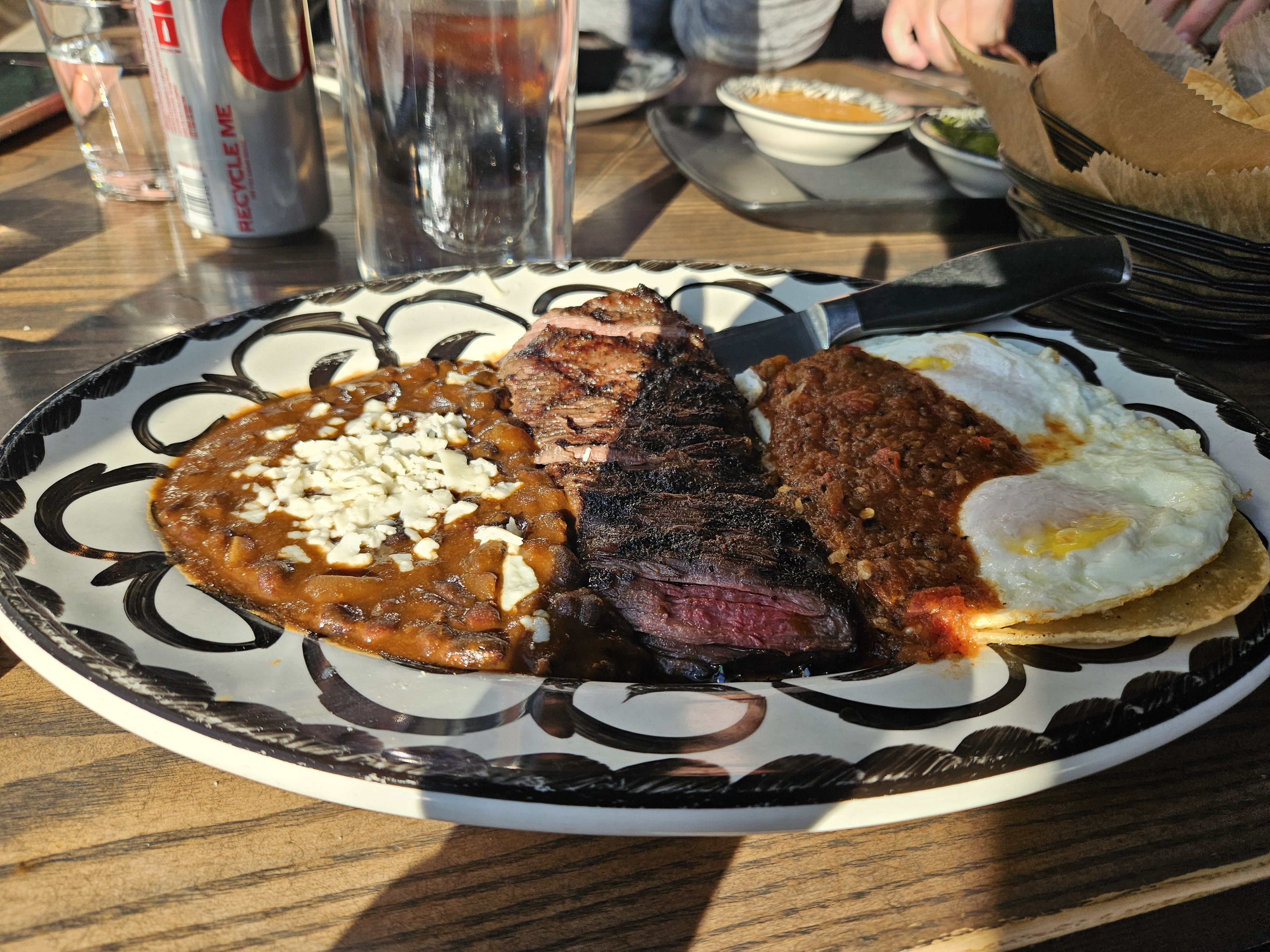 steak, beans and eggs