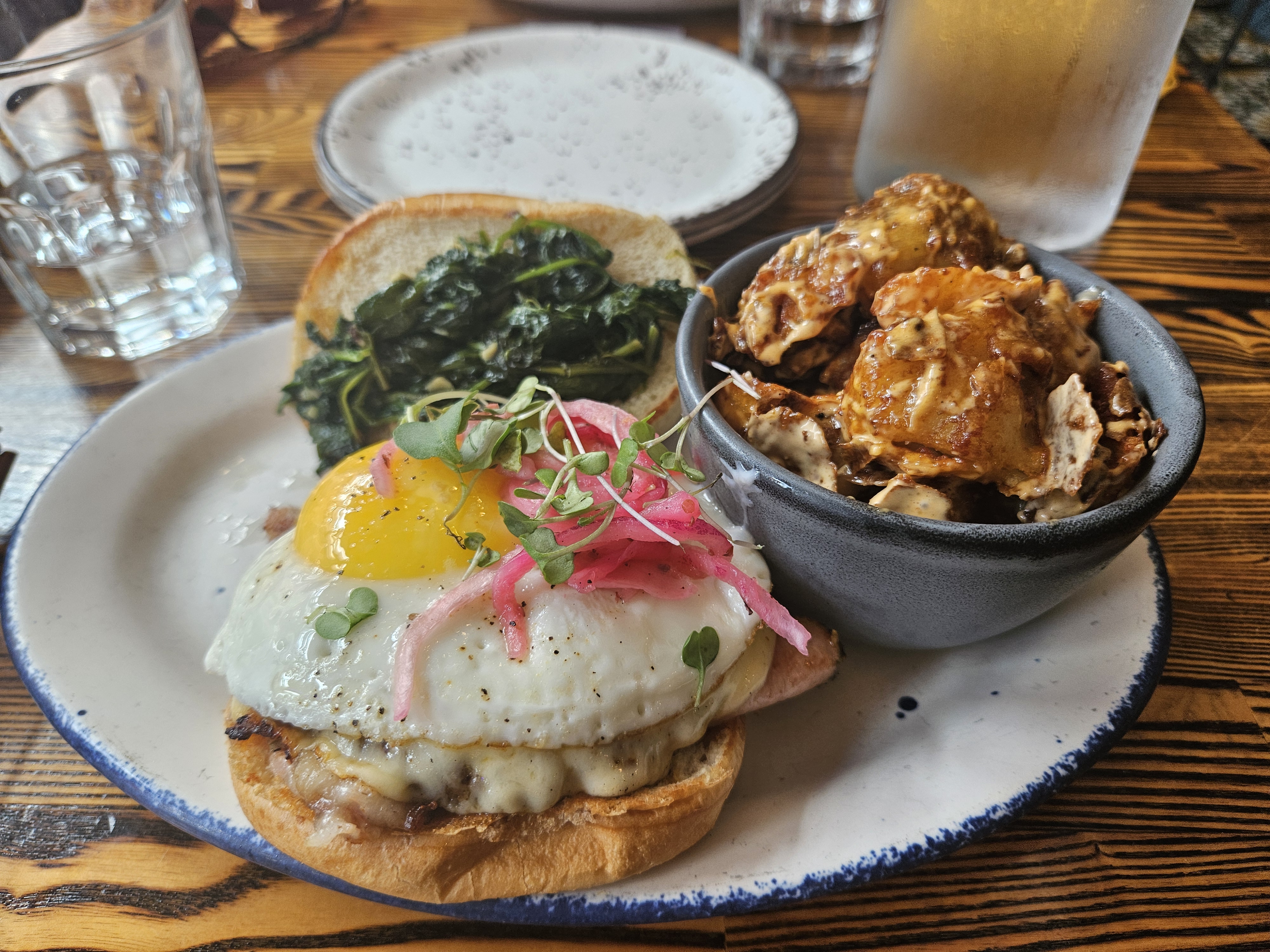 egg sandwich and potatoes