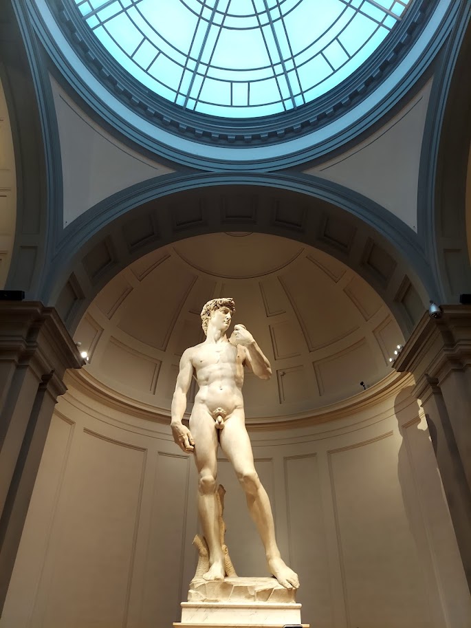 statue of david looking upward