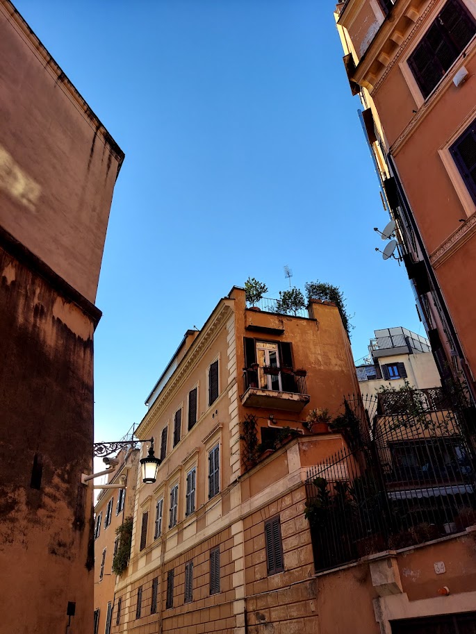 orange buildings on roman street