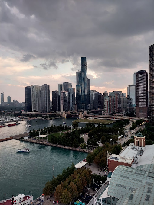 chicago skyline with cloudy sky