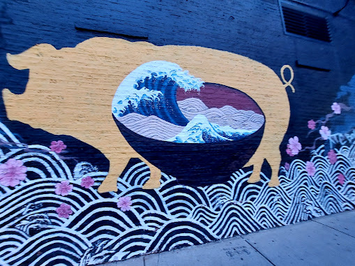 great wave ramen mural