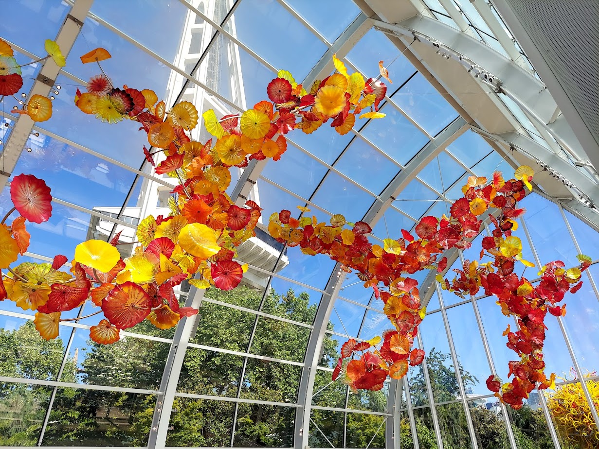 glass flowers suspended in the air